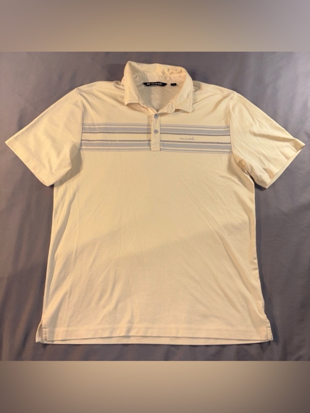 Travis Mathew Polo Shirt Mens Large Yellow Striped Performance Golf Stretch